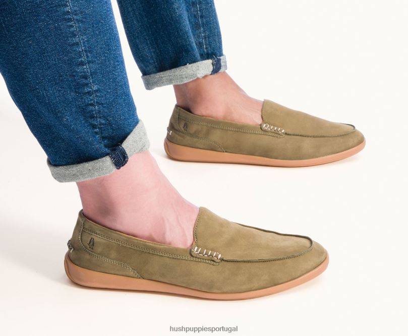 mocassim finley homens0NNHR314 Hush Puppies mocassim nubuck verde-oliva