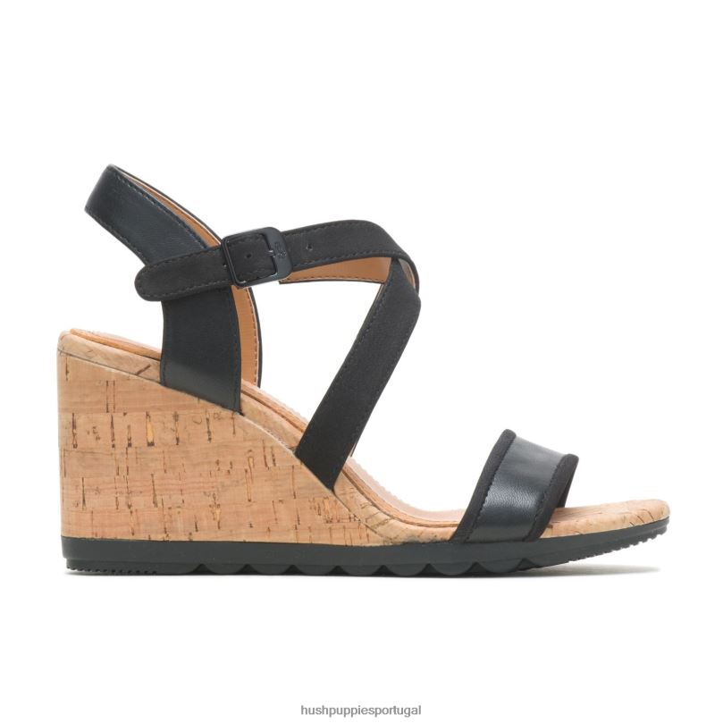 sandália meia tira pequinês mulheres0NNHR106 Hush Puppies salto couro preto ousado